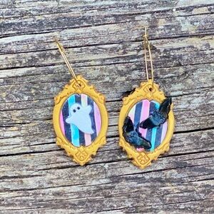 Gold Framed Ghost and Bat Earrings